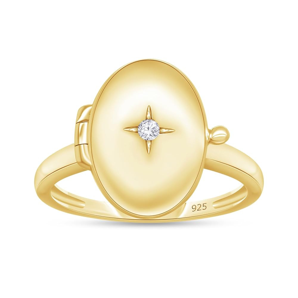 Jewel Zone US White Natural Diamond Accent Oval Locket Ring in 14k Gold Over Sterling Silver | Amazon (US)