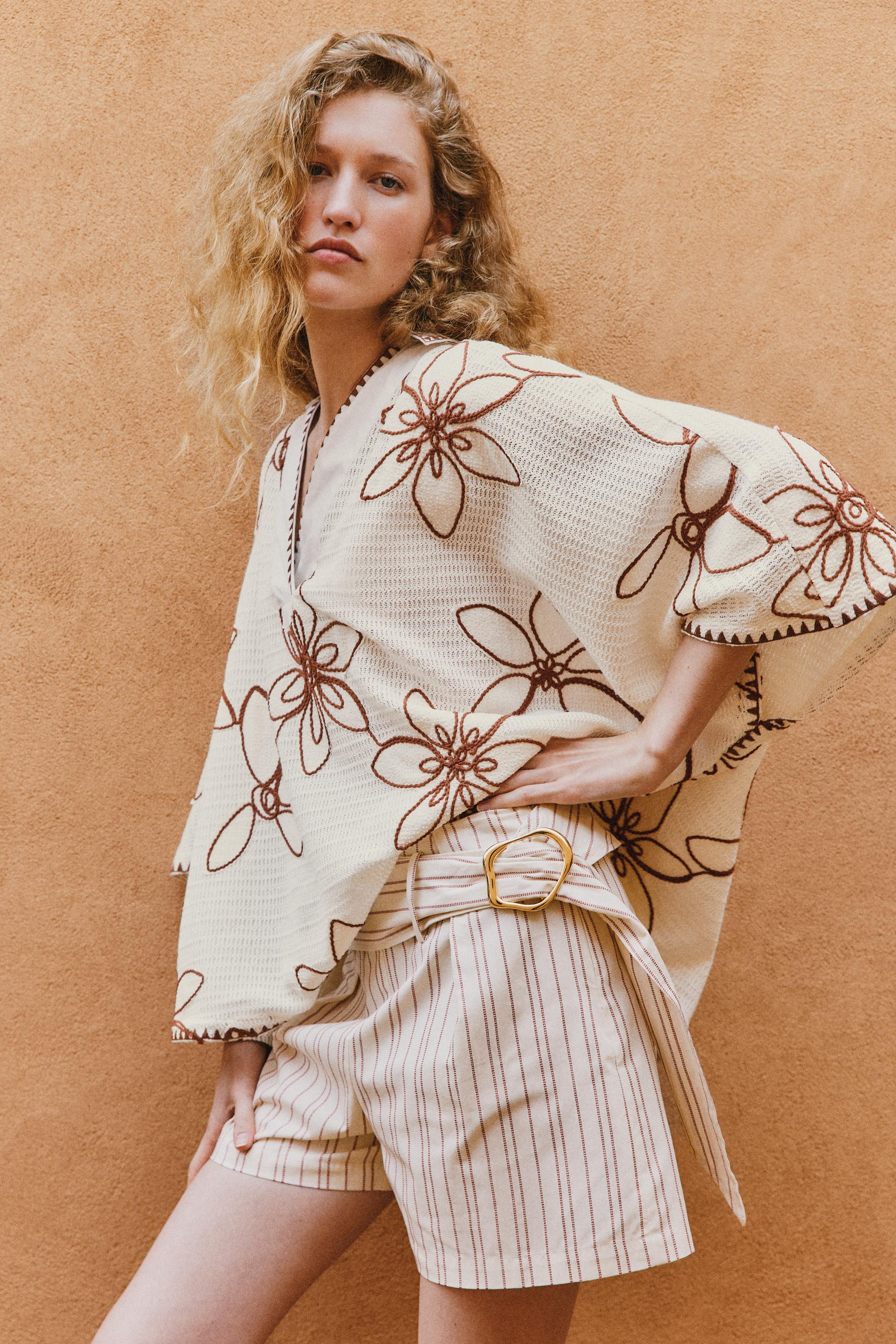 EMBROIDERED CAFTAN BLOUSE | Zara US