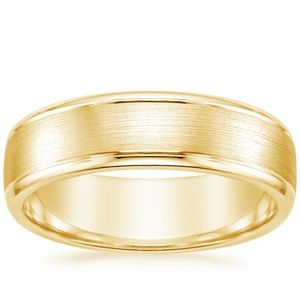 18K Yellow Gold 6mm Beveled Edge Matte Wedding Ring with Grooves | Brilliant Earth