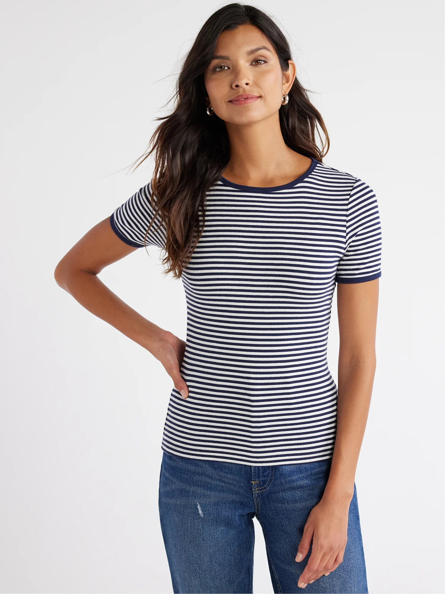Free Assembly Women's Ribbed Crewneck Tee with Short Sleeves, Sizes XS-XXXL | Walmart (US)