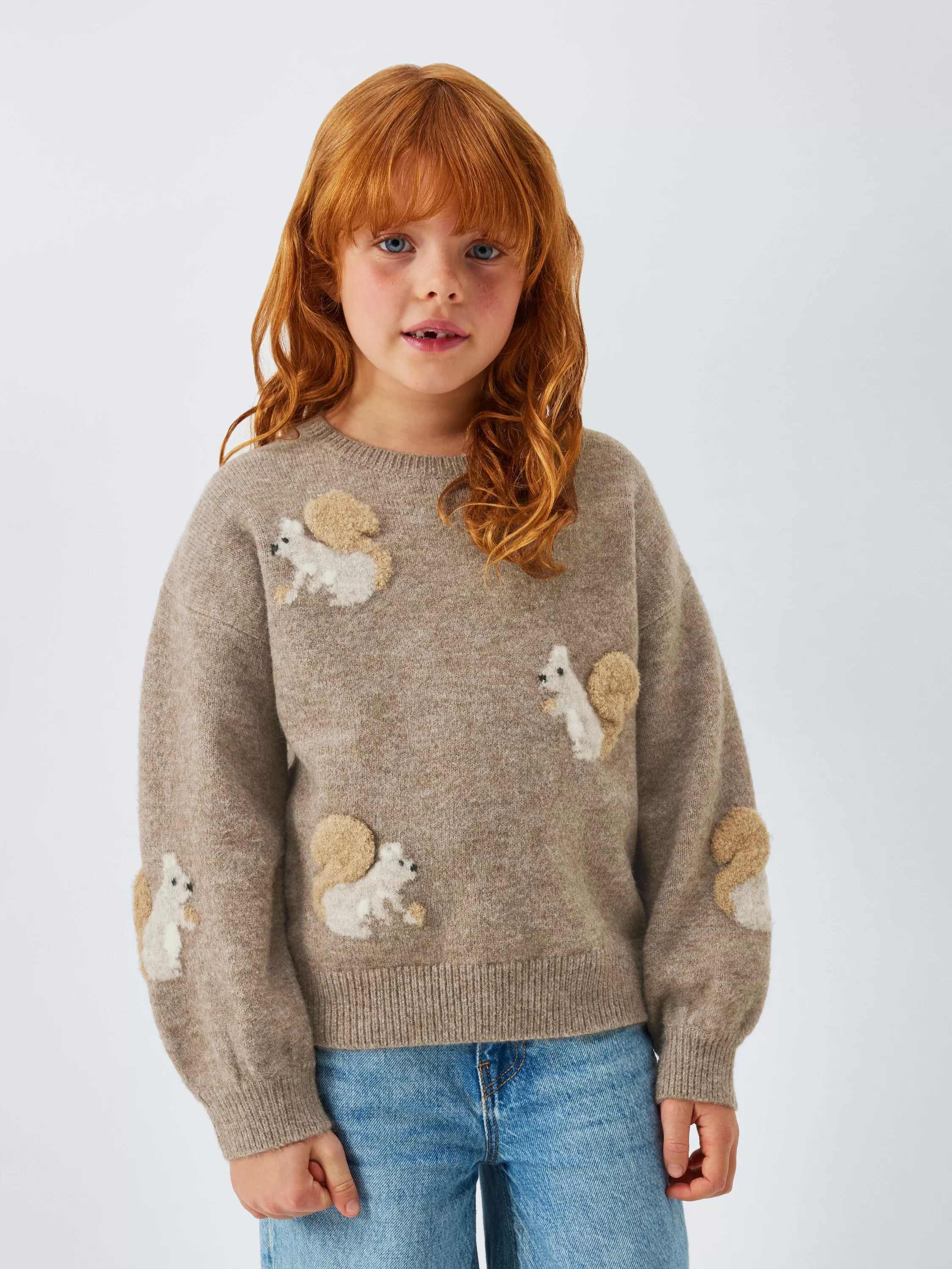 John Lewis Kids' Squirrel Round Neck Jumper, Brown | John Lewis (UK)