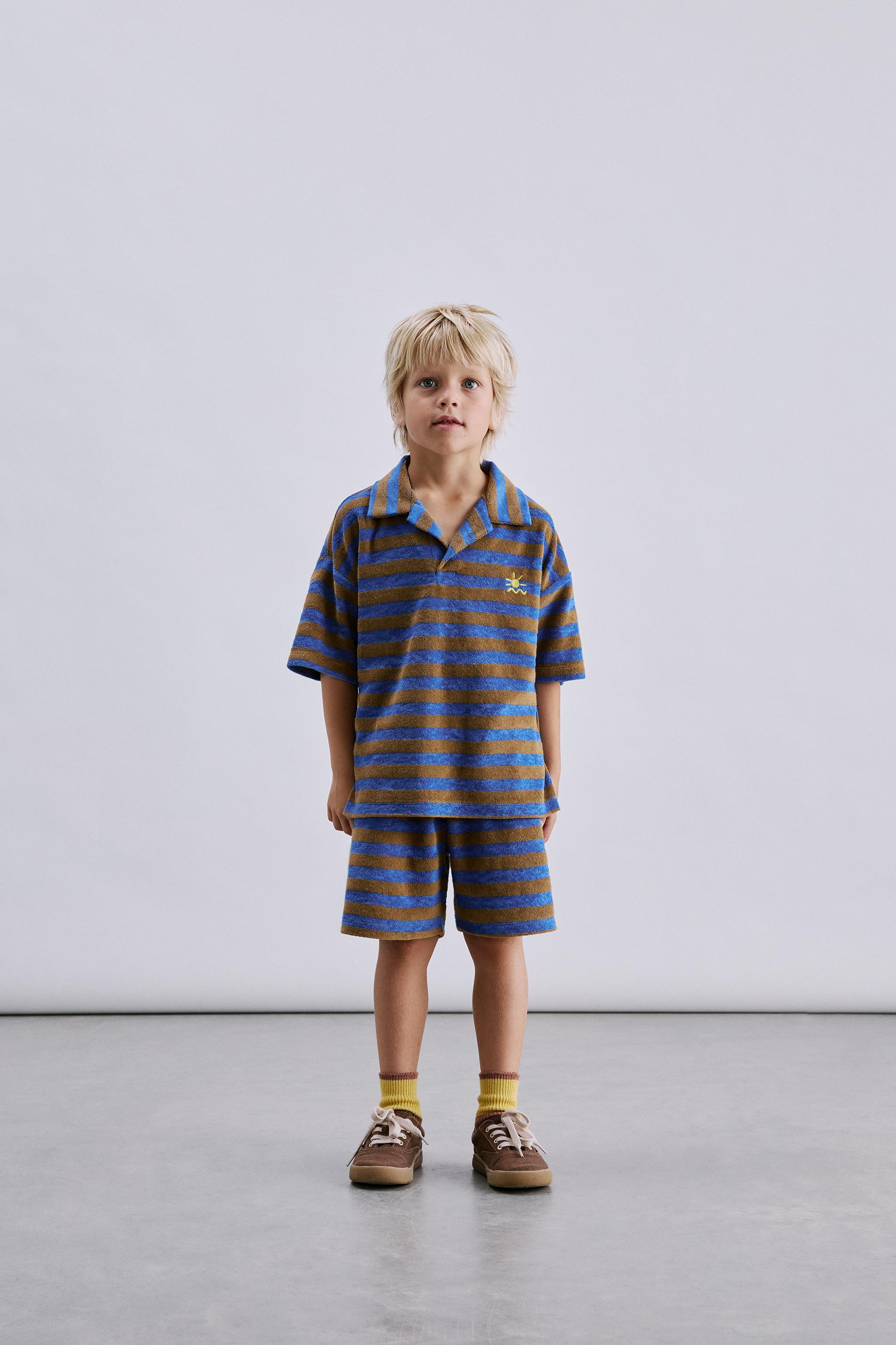 STRIPED TERRYCLOTH POLO AND SHORTS SET | Zara US