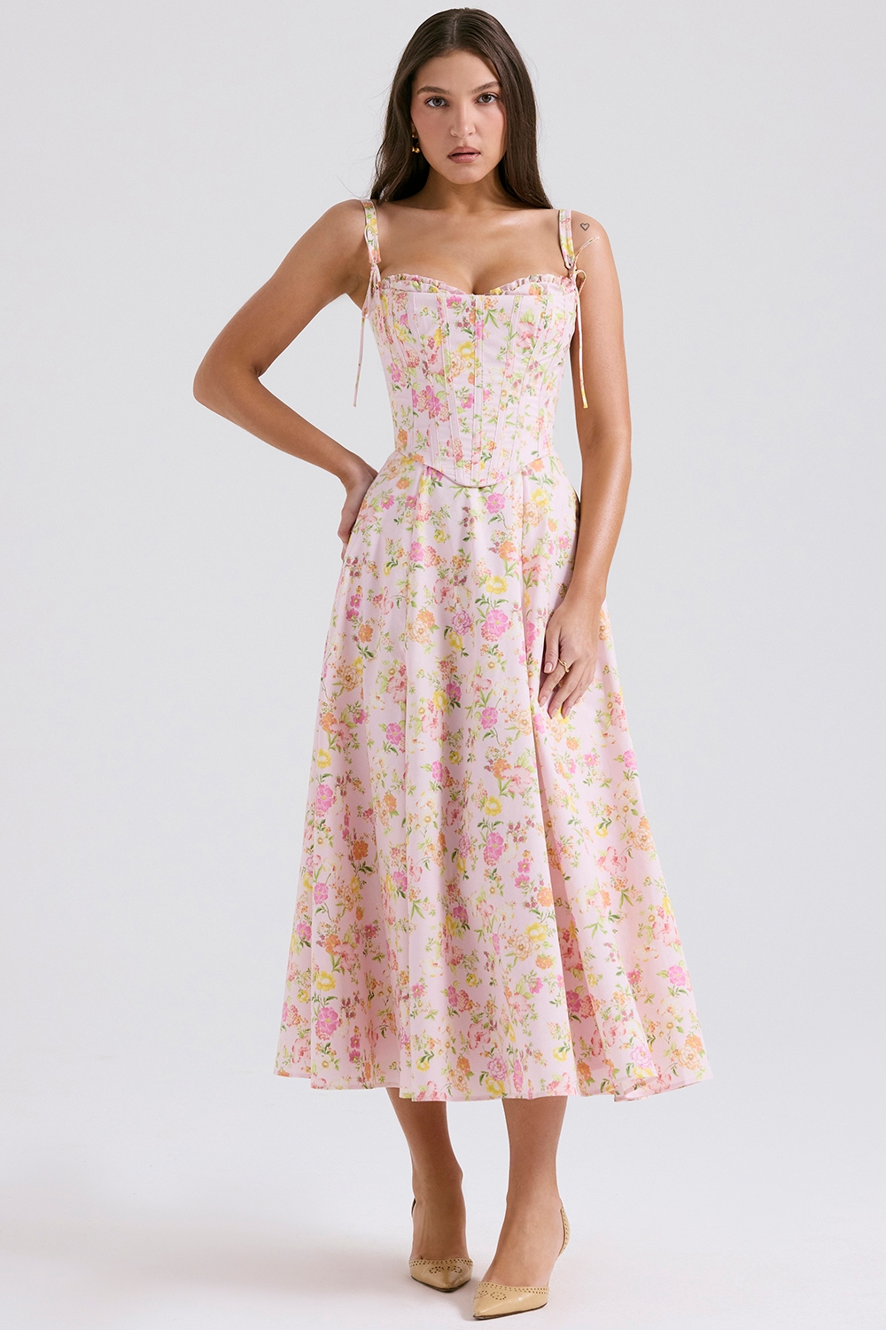 pink meadow print cotton midi sundress | House of CB
