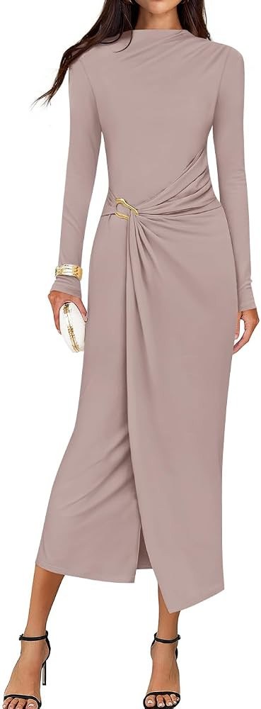 ZESICA Womens Fall Long Sleeve Wedding Guest Midi Dresses | Amazon (US)