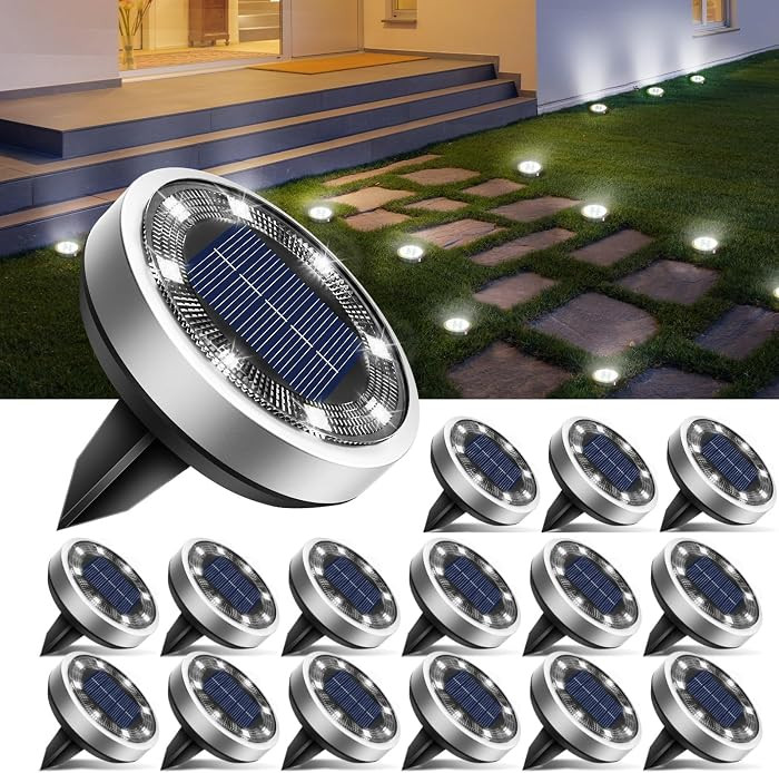 btfarm 16 Pack Solar Lights Outdoor, 8 LED Solar Ground Lights IP65 Waterproof Flat Solar Disc Li... | Amazon (US)
