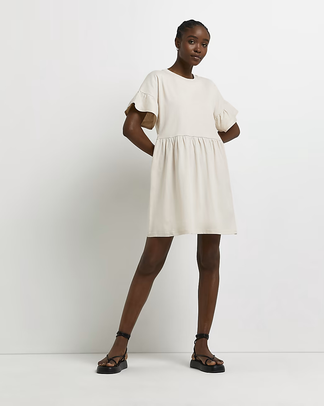 Beige t-shirt mini dress | River Island (UK & IE)