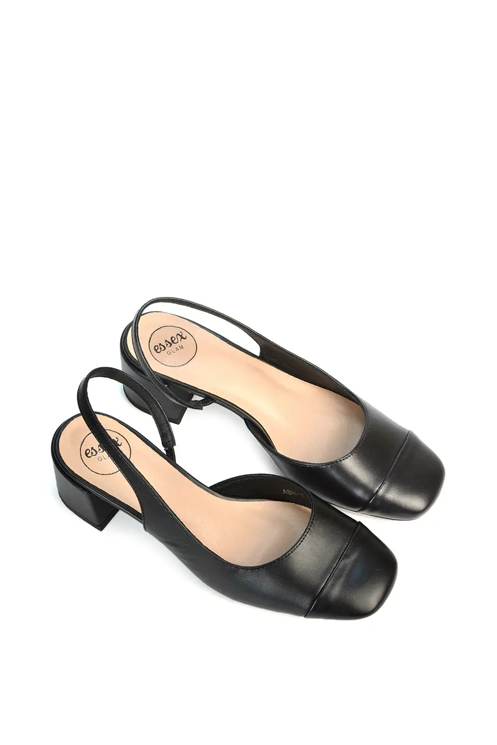 Black XY London 'Karis' Slingback Block Heel Court Shoes With Square Toe | Boohoo | Boohoo.com (UK & IE)