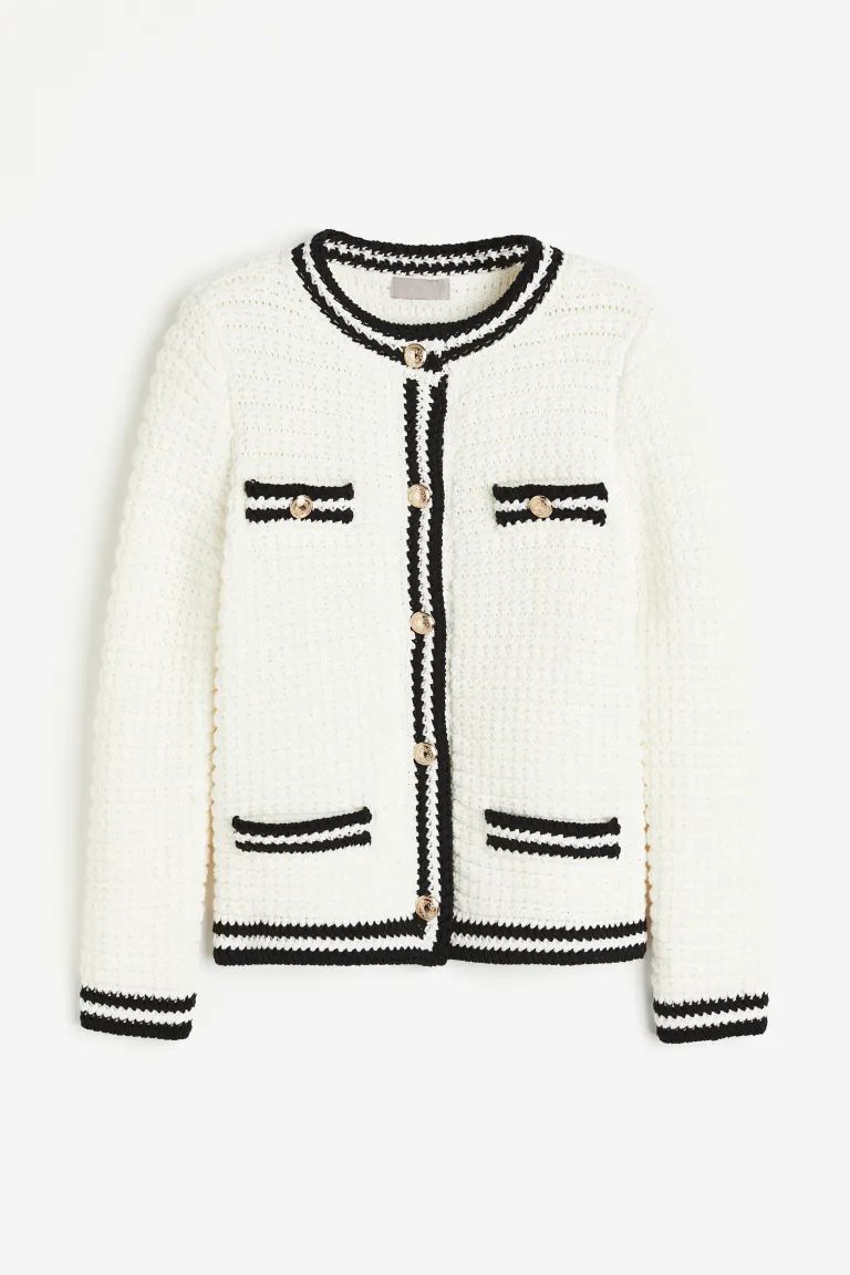 Textured-knit cardigan - White - Ladies | H&M GB | H&M (UK, MY, IN, SG, PH, TW, HK)
