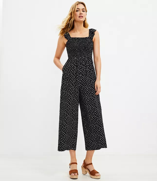 Floral Smocked Ruffle Strap Jumpsuit | LOFT