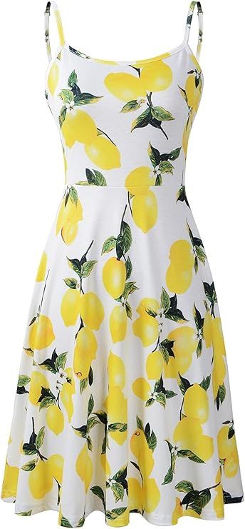 Luckco Women's Sleeveless Adjustable Strappy Summer Floral Flared Swing Dress | Amazon (US)