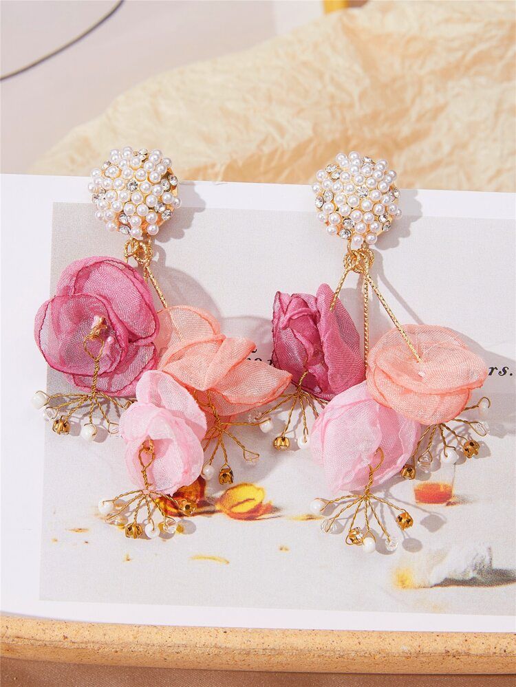 Flower & Faux Pearl Decor Drop Earrings | SHEIN