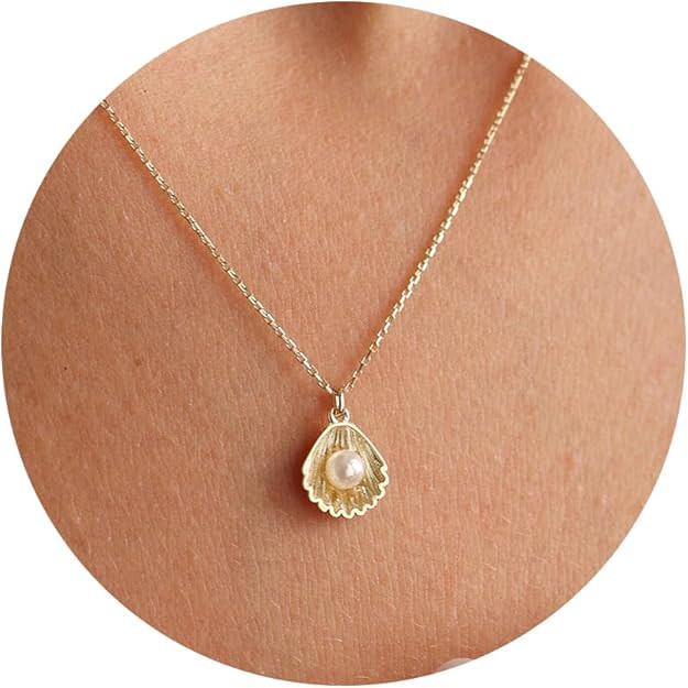 Charm Necklace-14K Gold/Silver Plated Charm Necklace Shell Conch Shell Turtle Starfish Coconut Tr... | Amazon (US)