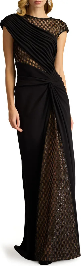 Mixed Media Cap Sleeve Crepe Gown | Nordstrom