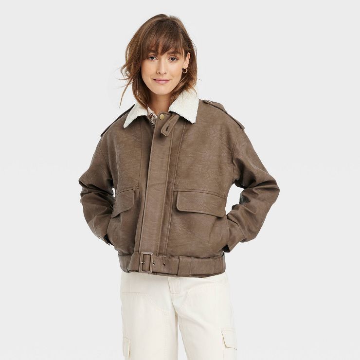 Women's Faux Leather Bomber Jacket - Universal Thread™ | Target