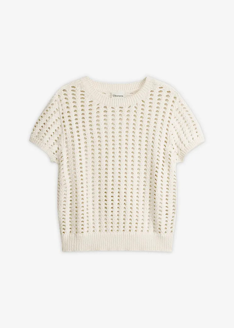 Kurzarm-Ajour-Pullover aus reiner Baumwolle | Bonprix DE