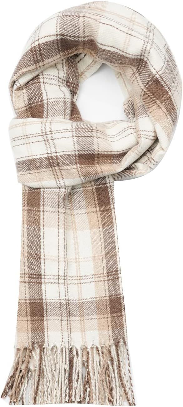 VANLINKER Soft Winter Warm Scarfs Women Cashmere Feel Large Scarf Classic Camel Plaid Fashion Pon... | Amazon (US)