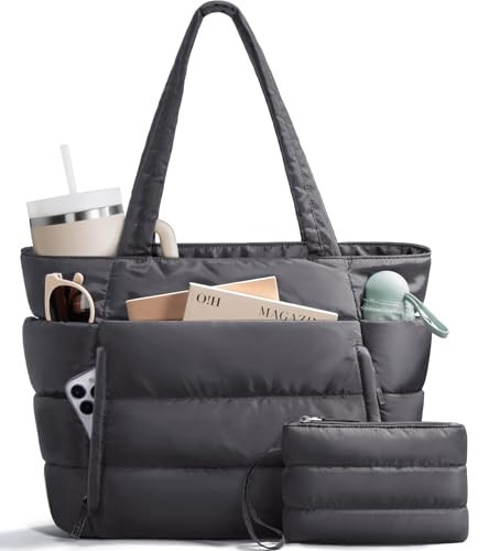 Bagstellar Puffer Tote Bag for Women, Lightweight Puffy Work Handbag Teacher Nurse Quilted Shoulder Bag for School Travel Gym | Amazon (US)