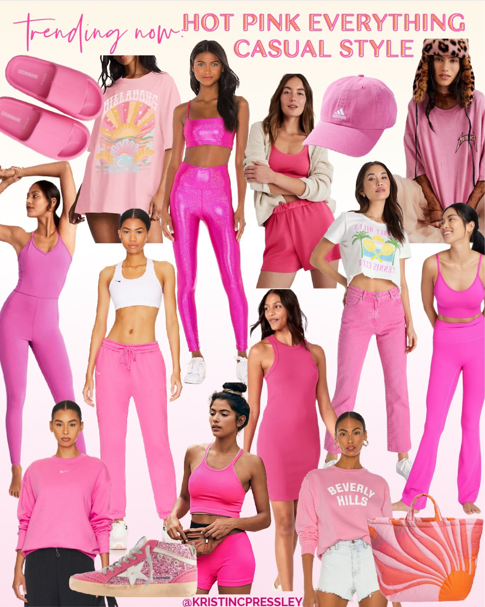 Hot pink is super trendy right now. Pink athleisure. Pink work set. Pink ribbed flare leggings. Pink joggers. Pink lounge set. Casual style. Summer style. Pink crop top. Pink baseball hat. Pink graphic tee. Casual pink dress. Summer dress. Spring dress. Pink puffer tote.

#LTKSeasonal #LTKitbag #LTKstyletip