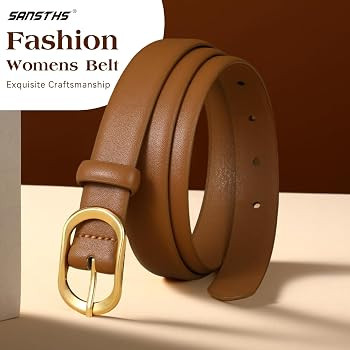 Women Belt for Jeans with Gold Oval Buckle, Thin Belt for Dresses Pants, Adjustable Waist Belt fo... | Amazon (US)