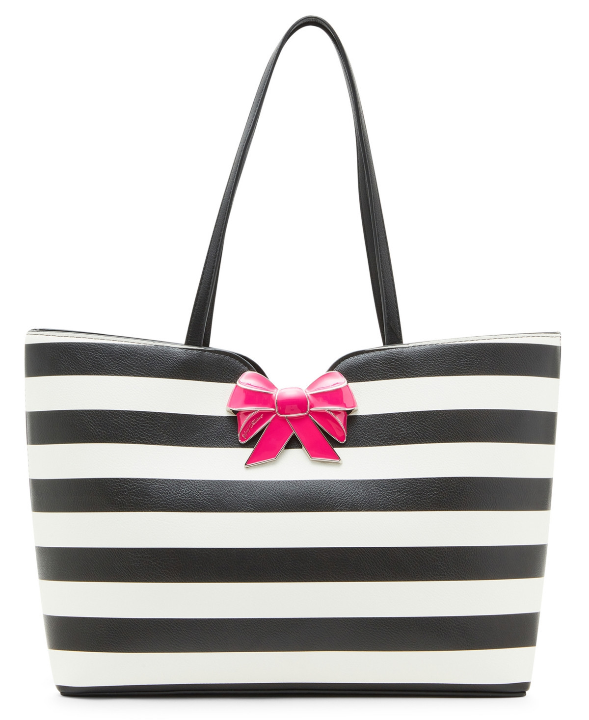 Betsey Johnson Striped Bow Tote - Black/whit | Macy's