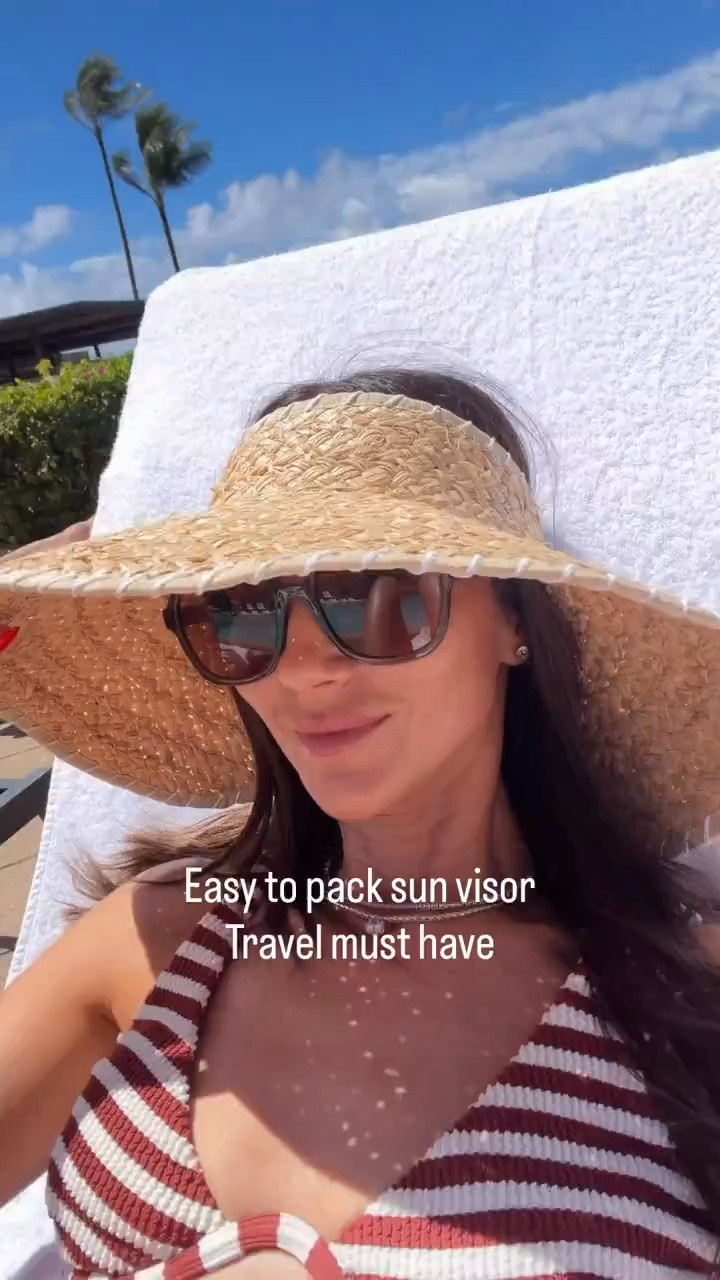This packable sun visor is one of my favorite travel accessories. It rolls up easily in your suitcase, keeps the sun off your face, and instantly elevates any beach or pool look.

Packable sun visor, Travel accessories, Beach essentials, Vacation style, Sun protection, Resort wear, Poolside outfit, Summer accessories, Beach vacation, annabrstyle

#LTKTravel #LTKSwim #LTKSeasonal