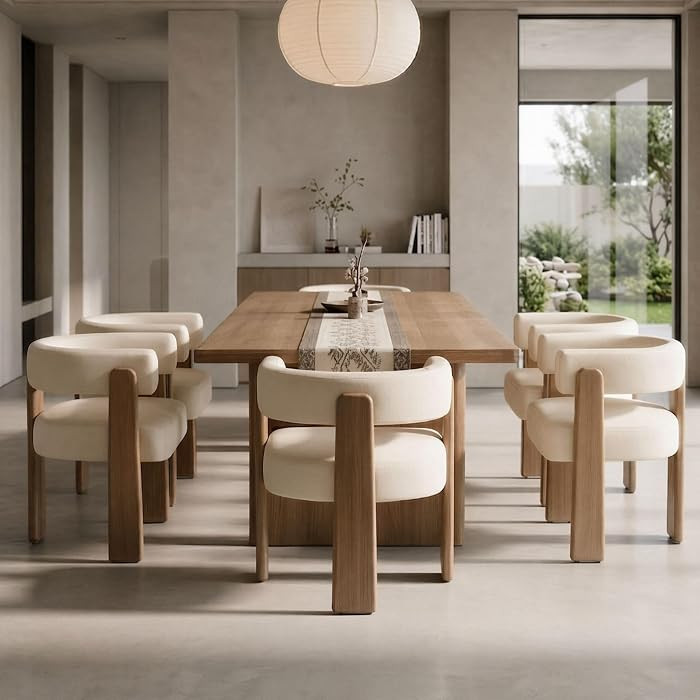 Set of 6 Modern Boho Barrel Dining Chairs with Wood Legs, White Upholstered Accent Armchairs with... | Amazon (US)