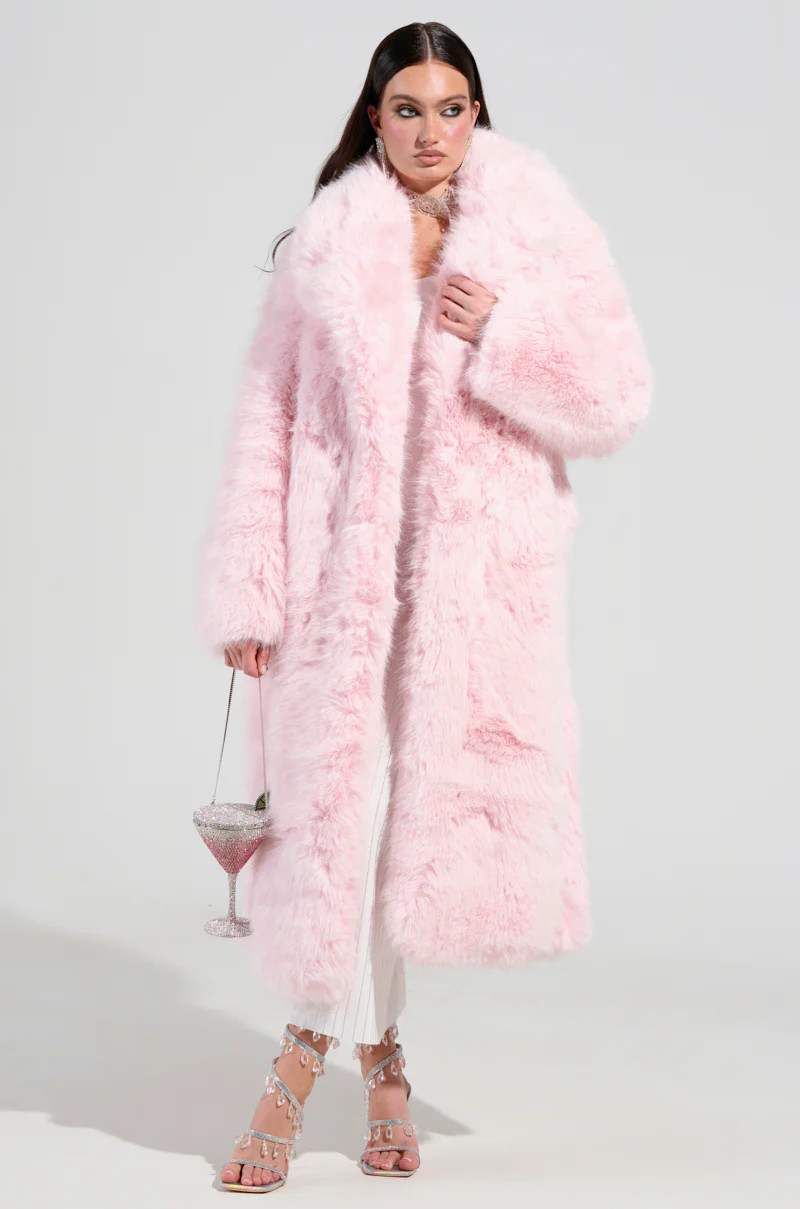 BEAR HUG LUXE FAUX FUR TRENCH COAT IN PINK | AKIRA