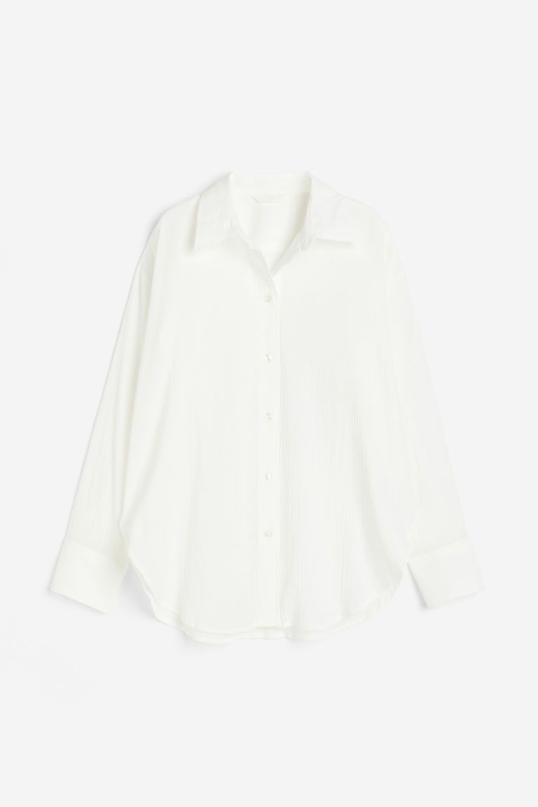 H & M - Oversized Crinkled Shirt - White | H&M (US + CA)