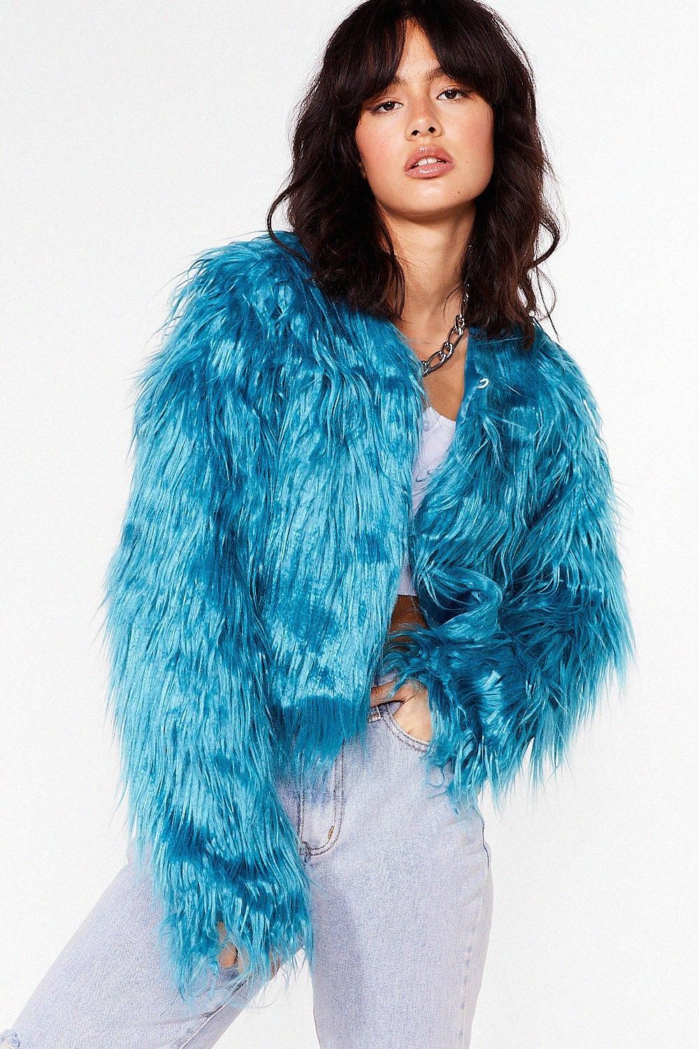 Womens Why So Touchy Shaggy Faux Fur Jacket - Teal | NastyGal (US & CA)