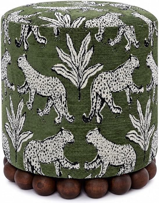 Novabright Olive Green Leopard Jacquard Ottoman Round Ottoman Stool | Amazon (US)