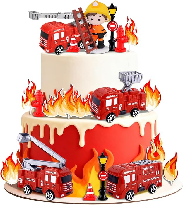 Fire Truck Cake Topper Firefighter Cake Decoration Fire Fighter Birthday Decorations | Amazon (US)