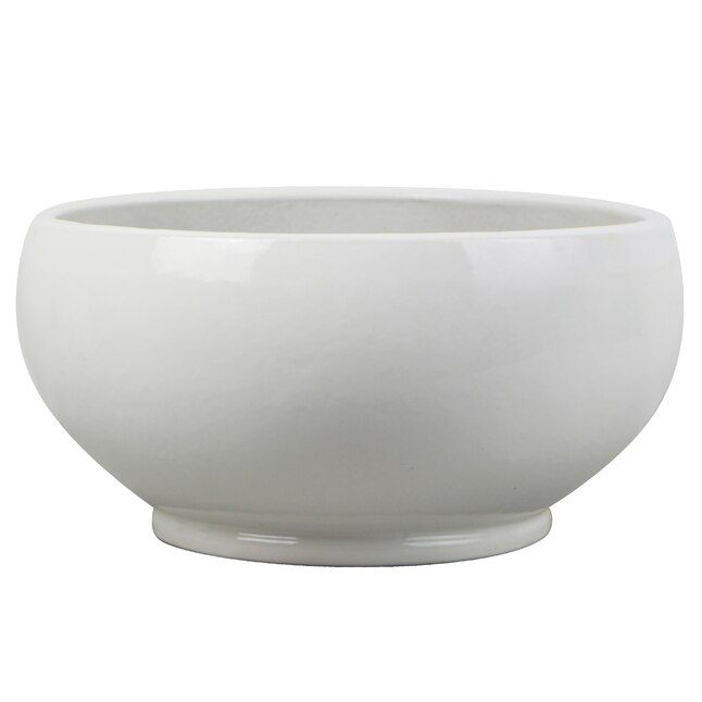allen + roth 20.866-in W x 9.84-in H White Ceramic Outdoor Low Bowl Planter | Lowe's