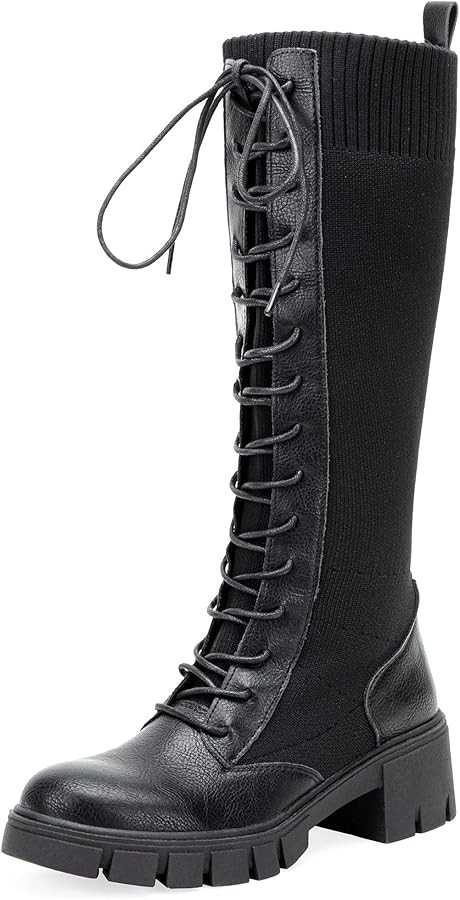 Jeossy Women's Knee High Combat 9603 Boots, Tall Platform Chunky Heel Boots Wide Claf | Amazon (US)