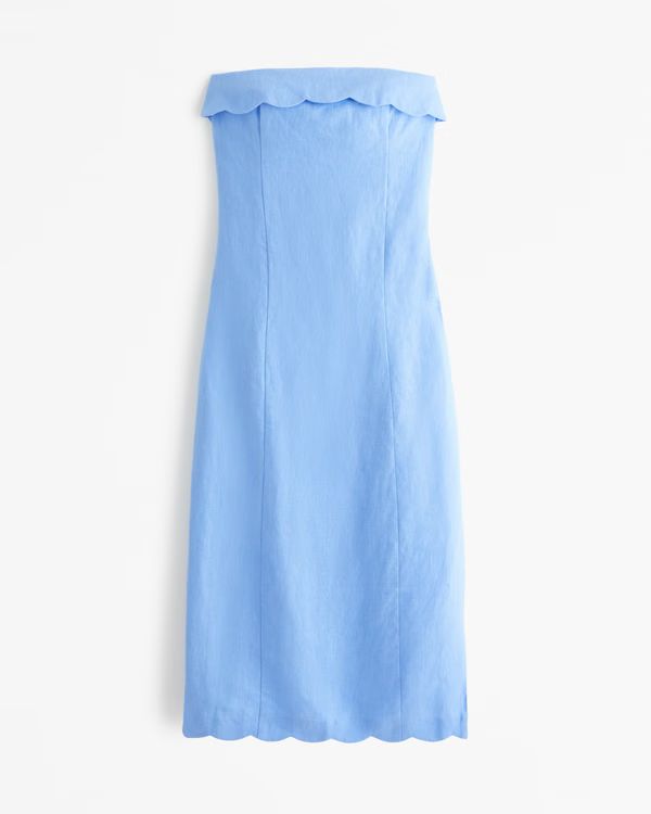 Women's Premium Linen Scalloped Midi Dress | Women's | Abercrombie.com | Abercrombie & Fitch (US)