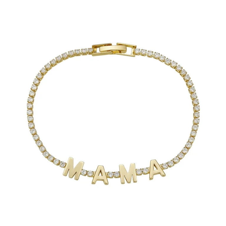 Women's 14Kt Gold Flash Plated Cubic Zirconia "Mama" Tennis Bracelet, 7.5" | Walmart (US)
