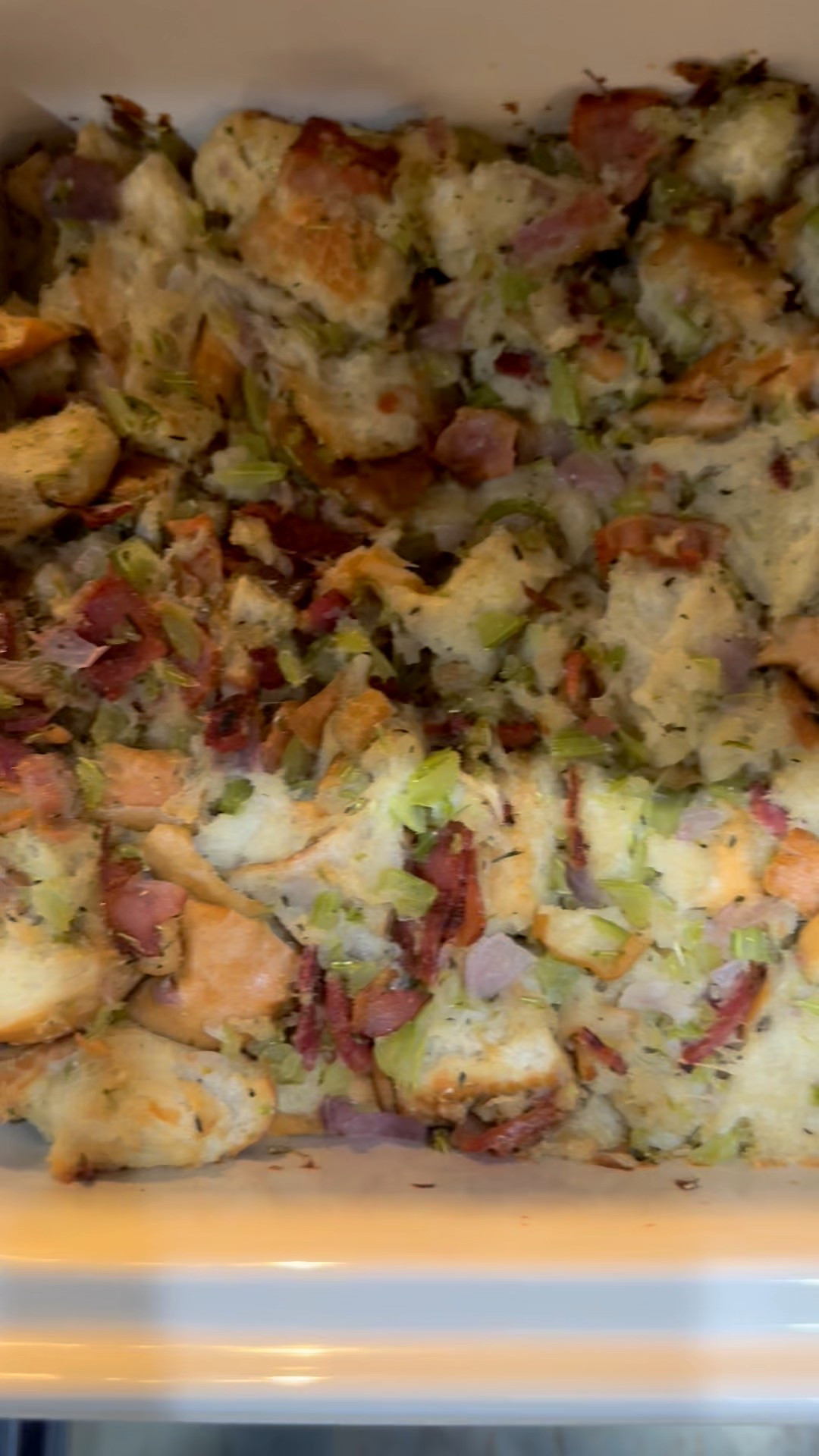 Homemade stuffing for Thanksgiving in the best Le Creuset casserole dish with lid ever! Holiday party. ❤️ 

#LTKHome #LTKfoodie #LTKSeasonal