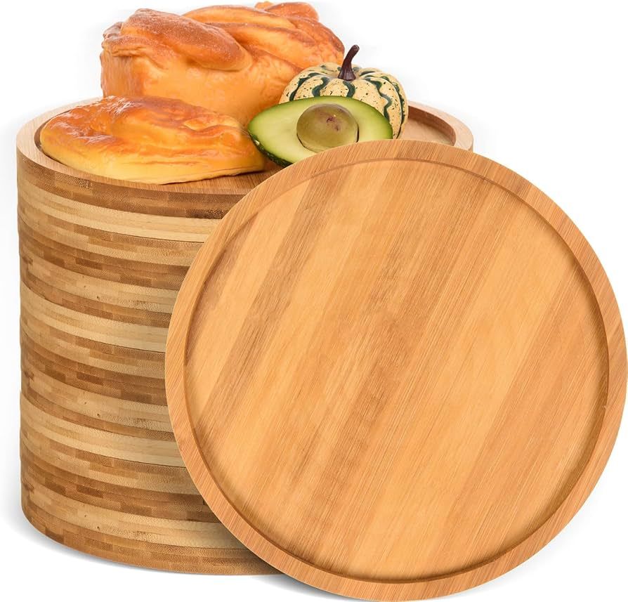 12 Pcs Round Bamboo Serving Trays Bamboo Charcuterie Board Round Wooden Serving Platter Wood Frui... | Amazon (US)