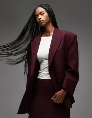 ASOS DESIGN double breasted oversized blazer in plum | ASOS (Global)