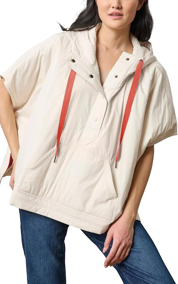 Yeokou Women Hooded Poncho Puffer Vest Short Sleeve Snap Button Waistcoat Loose Casual Outwear wi... | Amazon (US)