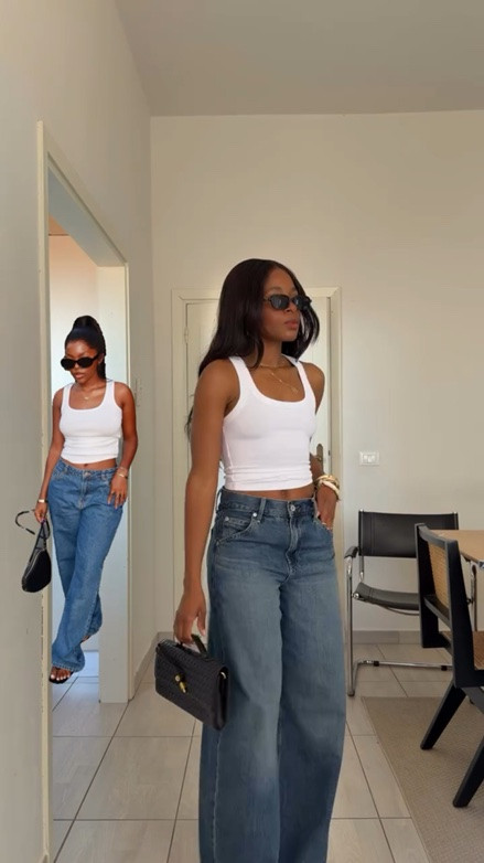Recreating Pinterest Outfit  🧚🏽‍♀️Jeans Outfit 
Baggy jeans @uniqloeurope 
Zodiac sign Necklace @linjerco 
Tank Top @pullandbear 
heels @bonprix 
Bag @shein_it

#LTKstyletip #LTKjeans #LTKsummer
