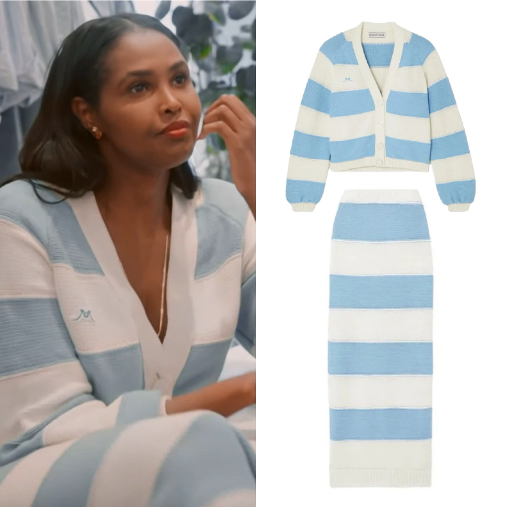 Ubah Hassan’s Blue and White Cardigan and Skirt
