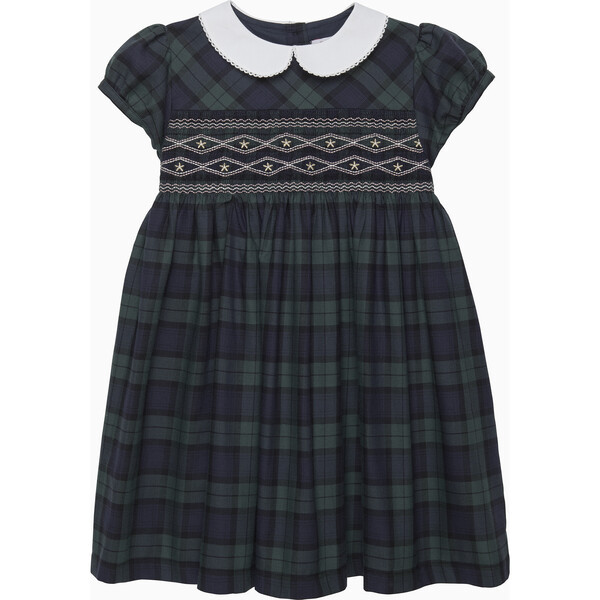 Kids Charlotte Tartan Smocked Dress, Navy Tartan | Maisonette