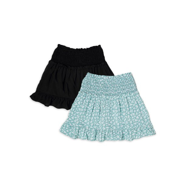 Wonder Nation Girls Smocked Ruffle Skirt, 2-Pack, Sizes 4-18 & Plus - Walmart.com | Walmart (US)