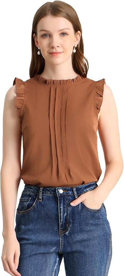 Allegra K Women's Business Blouse Office Work Shirts Vintage Sleeveless Dressy Casual Blouses Top | Amazon (US)