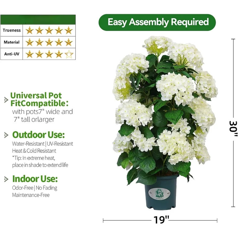 Faux Hydrangea Tree – 30 Inch Hydrangea Tree Artificial with White Flowers, UV Resistant Outdoo... | Walmart (US)