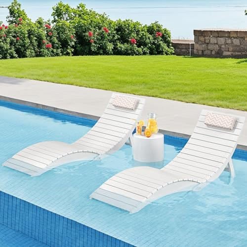 Homenjoy Folding Pool Lounge Chairs Set of 2, Pre-Assembled HDPS Anti-Floating Lounge Chair with Headrest for in-Pool Use(Max Depth 8-Inches), Ideal for Hotel, Poolside, Beach & Sun Decks, White | Amazon (US)