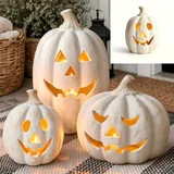 Fall Decor - Halloween Decorations - 5.9"H White Handmade Resin Pumpkin Jack O' Lantern with Flam... | Walmart (US)