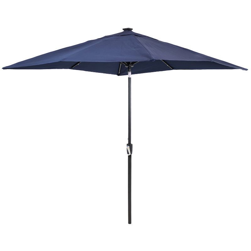 Sunnydaze Outdoor Rectangle Patio Market Umbrella with Solar LED Lights, Navy Blue | Target