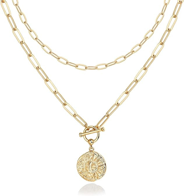 PAVOI 14K Gold Plated Layering Necklaces | Stylish Minimalist Design Pendant Necklaces | Bar, Cir... | Amazon (US)