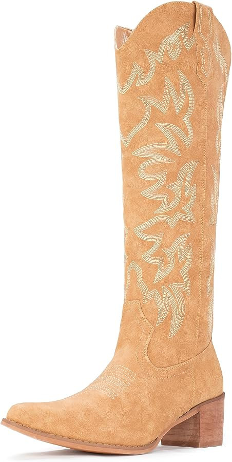 IUV Cowboy Boots For Women Knee High Boots Pointy Toe Women's Western Boots Side Zipper Chunky He... | Amazon (US)